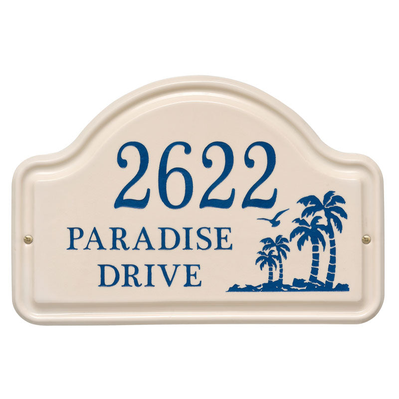 Whitehall Products Personalized Palm Ceramic Arch Plaque Dark Blue Etching