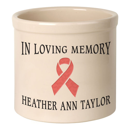 Whitehall Products Personalized Pink Ribbon 2 Gallon Stoneware Crock Two Lines Default Title