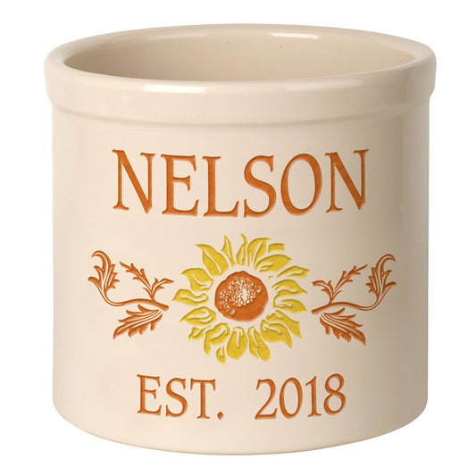 Whitehall Products Personalized Sunflower Established 2 Gallon Stoneware Crock Two Lines Default Title