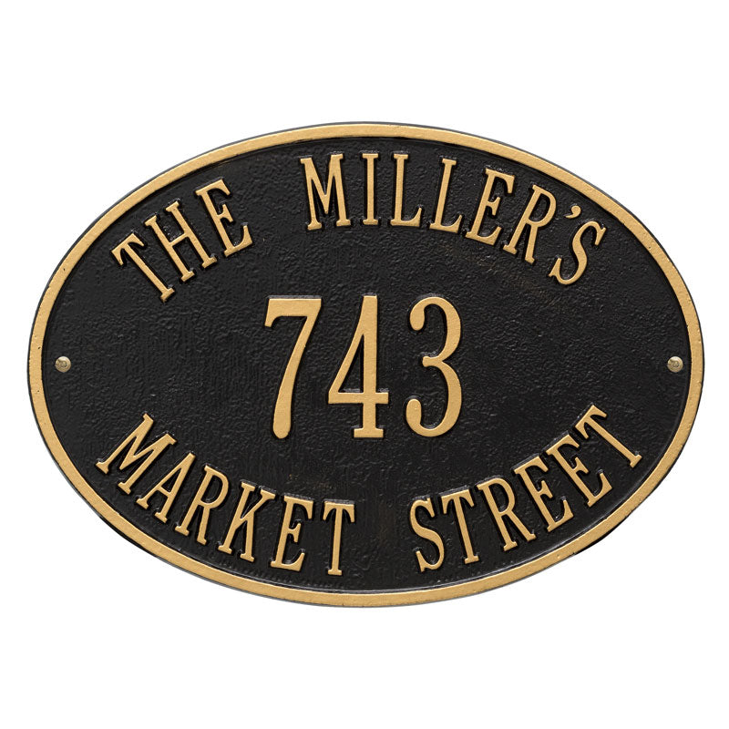 Whitehall Products Hawthorne Oval Personalized Plaque Three Lines Black / Gold
