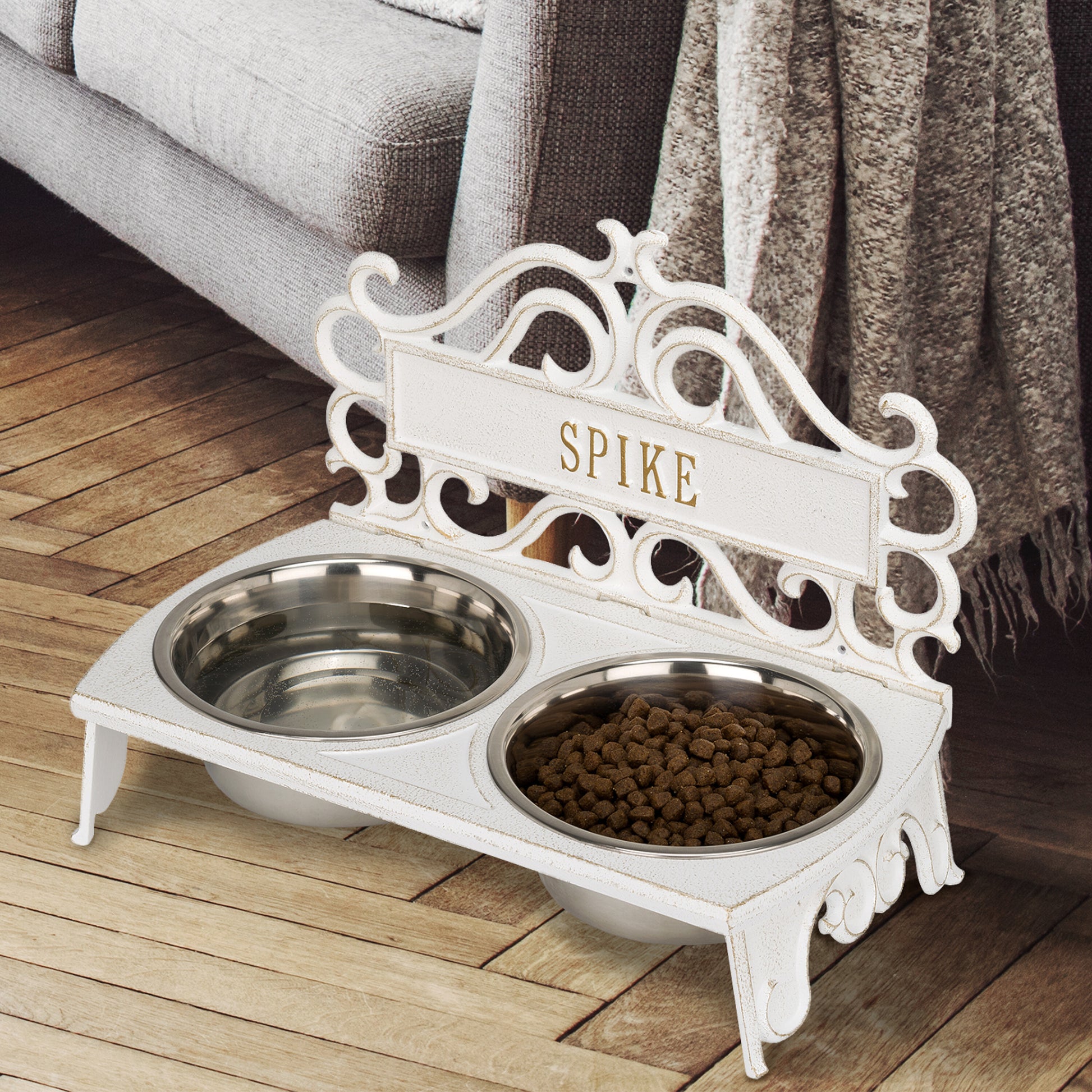 Whitehall Products Bistro Personalized Pet Bowl Feeder One Line Black/gold