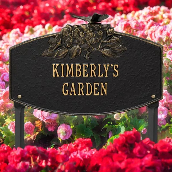 Whitehall Products Butterfly Blossom Garden Personalized Lawn Plaque Two Lines Black/gold