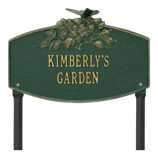 Whitehall Products Butterfly Blossom Garden Personalized Lawn Plaque Two Lines Antique Copper