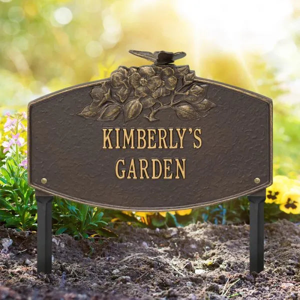 Whitehall Products Butterfly Blossom Garden Personalized Lawn Plaque Two Lines Green/gold
