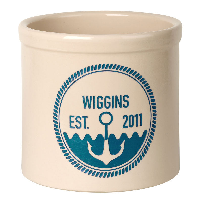 Whitehall Products Personalized Anchor Established 2 Gallon Stoneware Crock Two Lines 