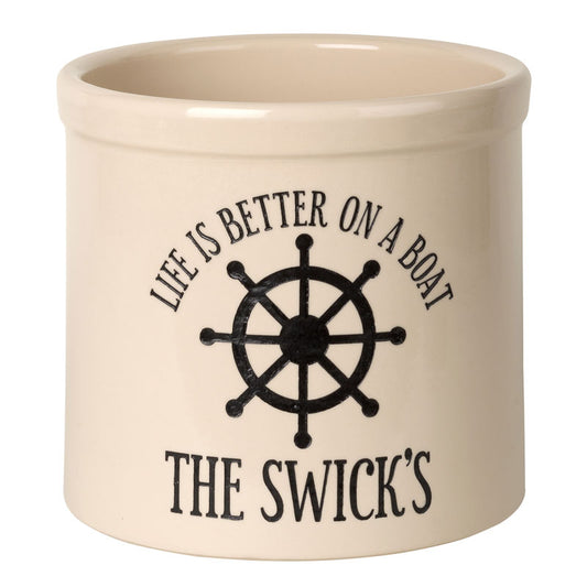 Whitehall Products Personalized Life Is Better On A Boat 2 Gallon Stoneware Crock Black