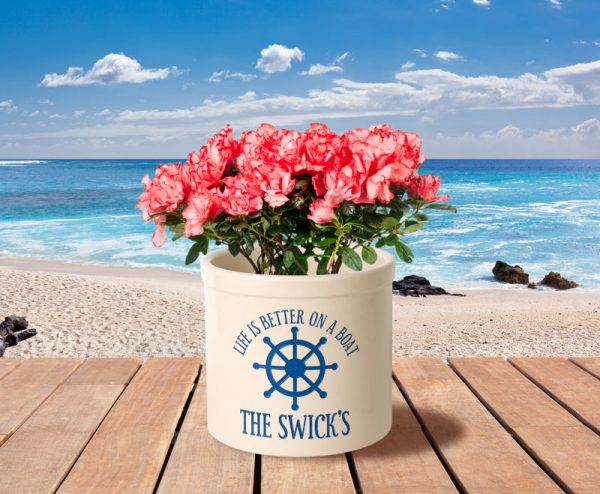 Whitehall Products Personalized Life Is Better On A Boat 2 Gallon Stoneware Crock Green