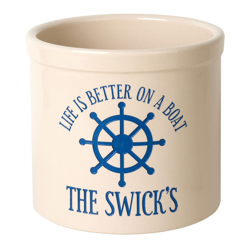 Whitehall Products Personalized Life Is Better On A Boat 2 Gallon Stoneware Crock Red