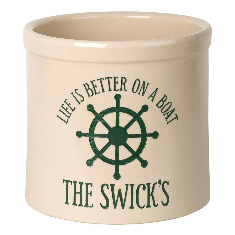 Whitehall Products Personalized Life Is Better On A Boat 2 Gallon Stoneware Crock Sea Blue