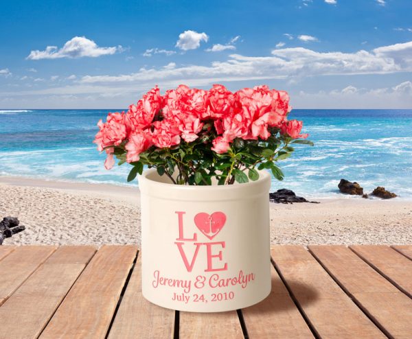 Whitehall Products Personalized Love Anchor 2 Gallon Stoneware Crock Two Lines Coral