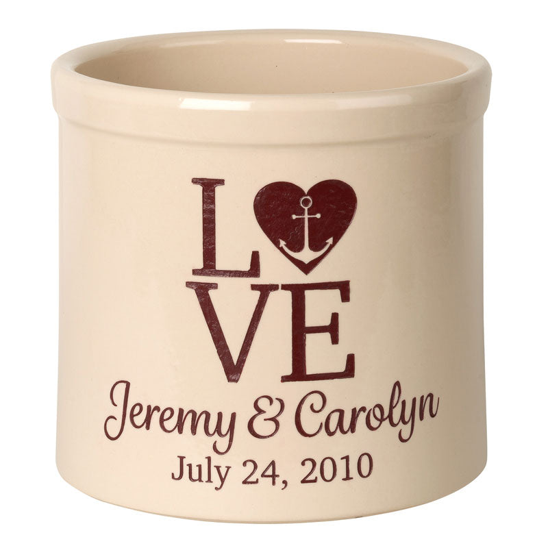 Whitehall Products Personalized Love Anchor 2 Gallon Stoneware Crock Two Lines 