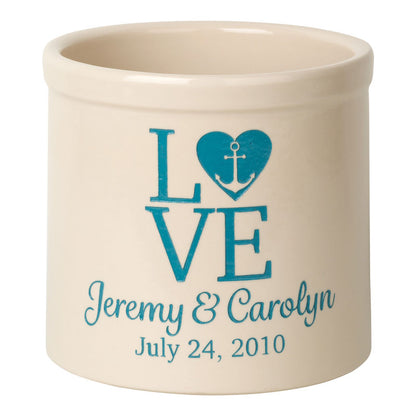 Whitehall Products Personalized Love Anchor 2 Gallon Stoneware Crock Two Lines 