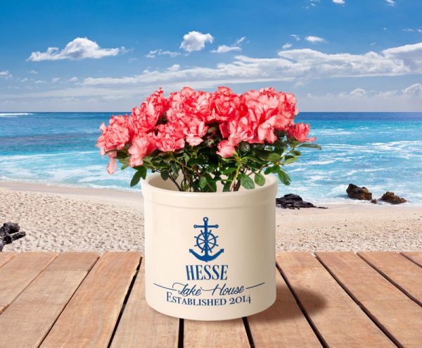 Whitehall Products Personalized Anchor Lake House Established 2 Gallon Stoneware Crock Two Lines Blue