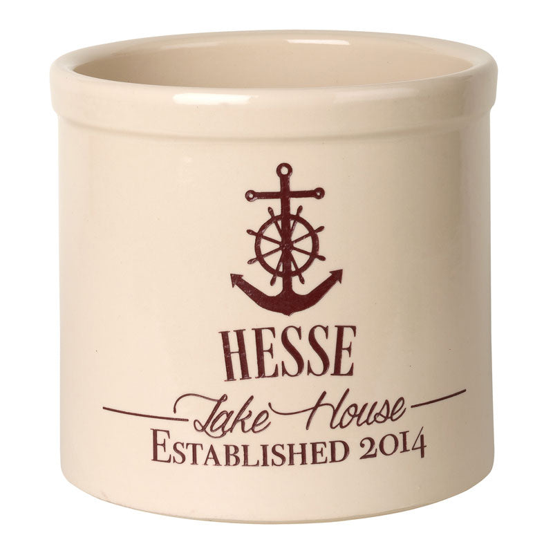 Whitehall Products Personalized Anchor Lake House Established 2 Gallon Stoneware Crock Two Lines 