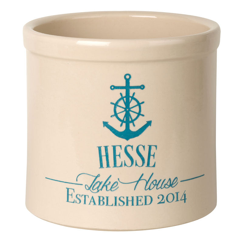 Whitehall Products Personalized Anchor Lake House Established 2 Gallon Stoneware Crock Two Lines 