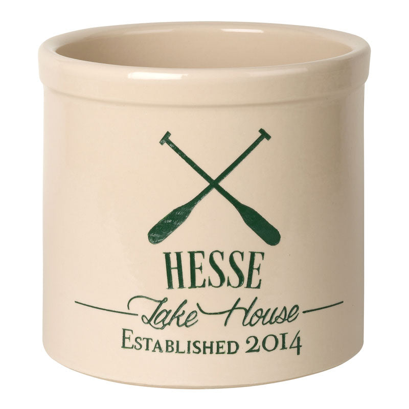 Whitehall Products Personalized Oars Lake House Established 2 Gallon Stoneware Crock Two Lines 