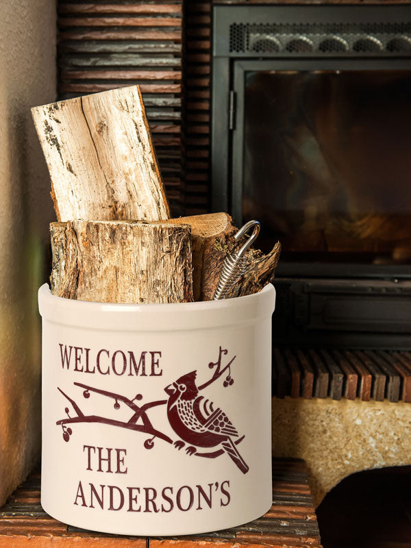 Whitehall Products Personalized Deco Cardinal Welcome 2 Gallon Stoneware Crock 
