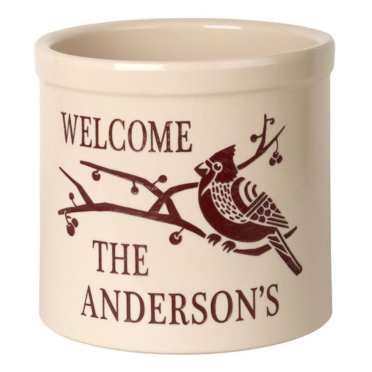 Whitehall Products Personalized Deco Cardinal Welcome 2 Gallon Stoneware Crock Default Title