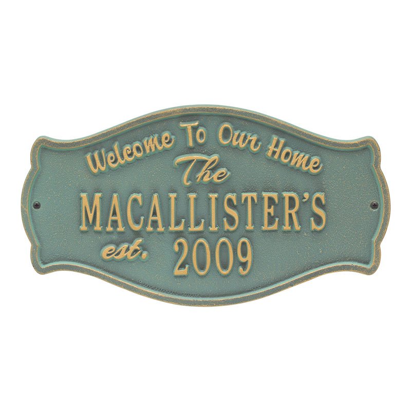 Whitehall Products Fluted Arch Welcome Anniversary Personalized Plaque Two Lines Bronze Verdigris