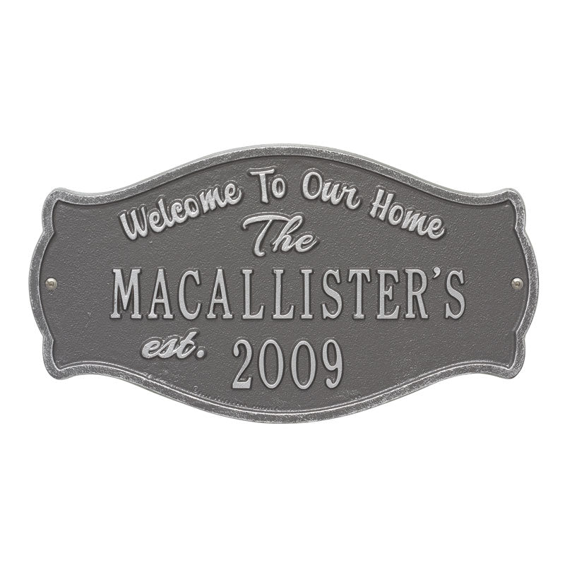 Whitehall Products Fluted Arch Welcome Anniversary Personalized Plaque Two Lines Pewter / Silver