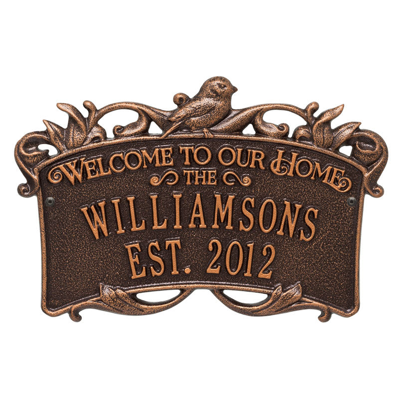 Whitehall Products Songbird Welcome Anniversary Personalized Plaque Two Lines Antique Copper