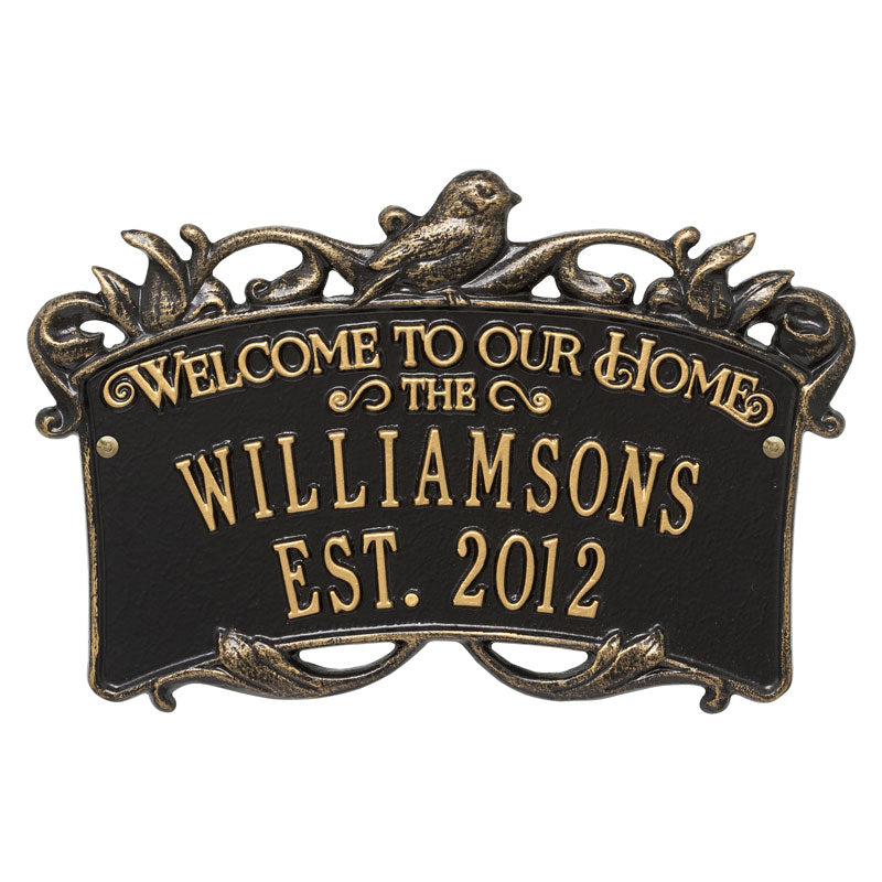 Whitehall Products Songbird Welcome Anniversary Personalized Plaque Two Lines Black / Gold