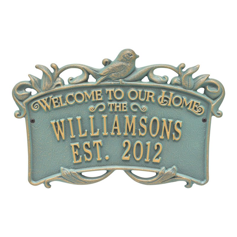 Whitehall Products Songbird Welcome Anniversary Personalized Plaque Two Lines Bronze Verdigris