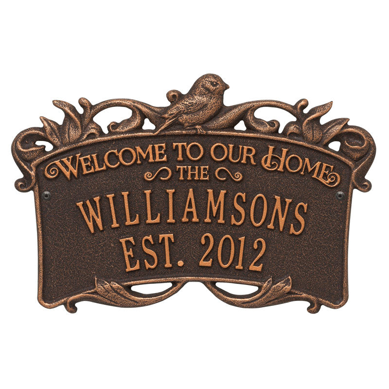 Whitehall Products Songbird Welcome Anniversary Personalized Plaque Two Lines Oil Rubbed Bronze