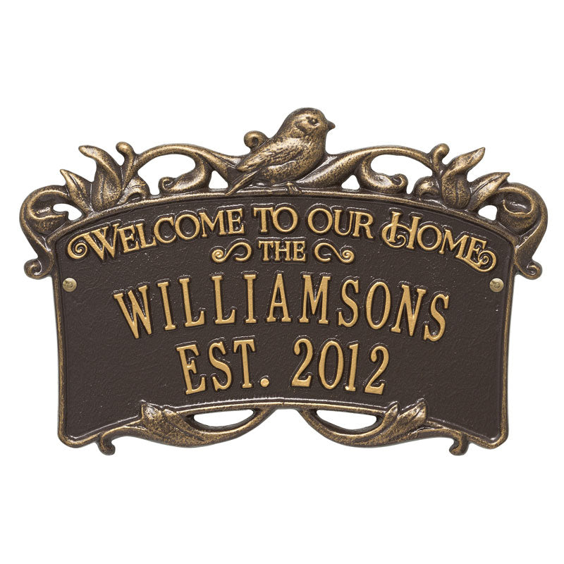 Whitehall Products Songbird Welcome Anniversary Personalized Plaque Two Lines Bronze / Gold