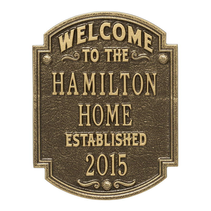 Whitehall Products Heritage Welcome Anniversary Personalized Plaque Three Lines Antique Brass
