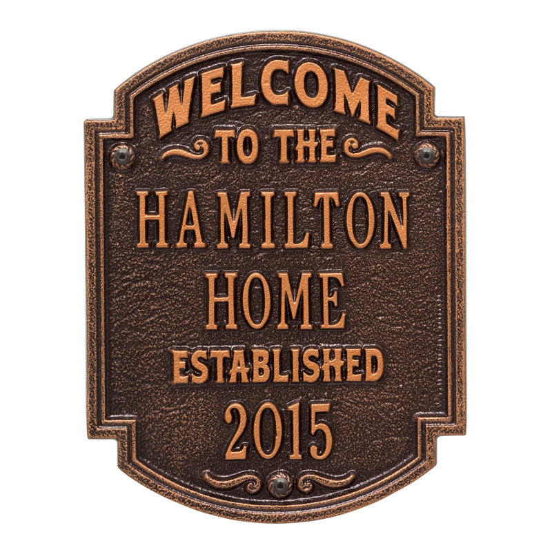 Whitehall Products Heritage Welcome Anniversary Personalized Plaque Three Lines Antique Copper