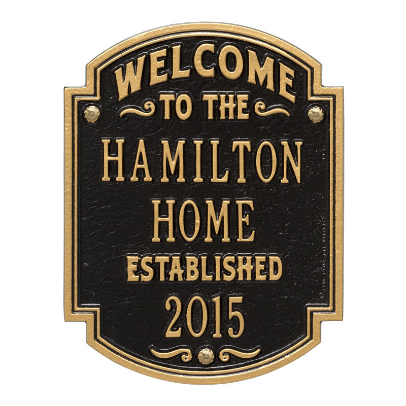 Whitehall Products Heritage Welcome Anniversary Personalized Plaque Three Lines Black / Gold