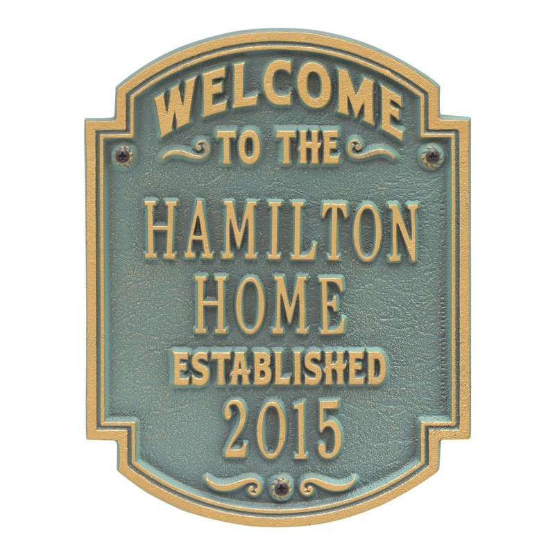 Whitehall Products Heritage Welcome Anniversary Personalized Plaque Three Lines Bronze Verdigris