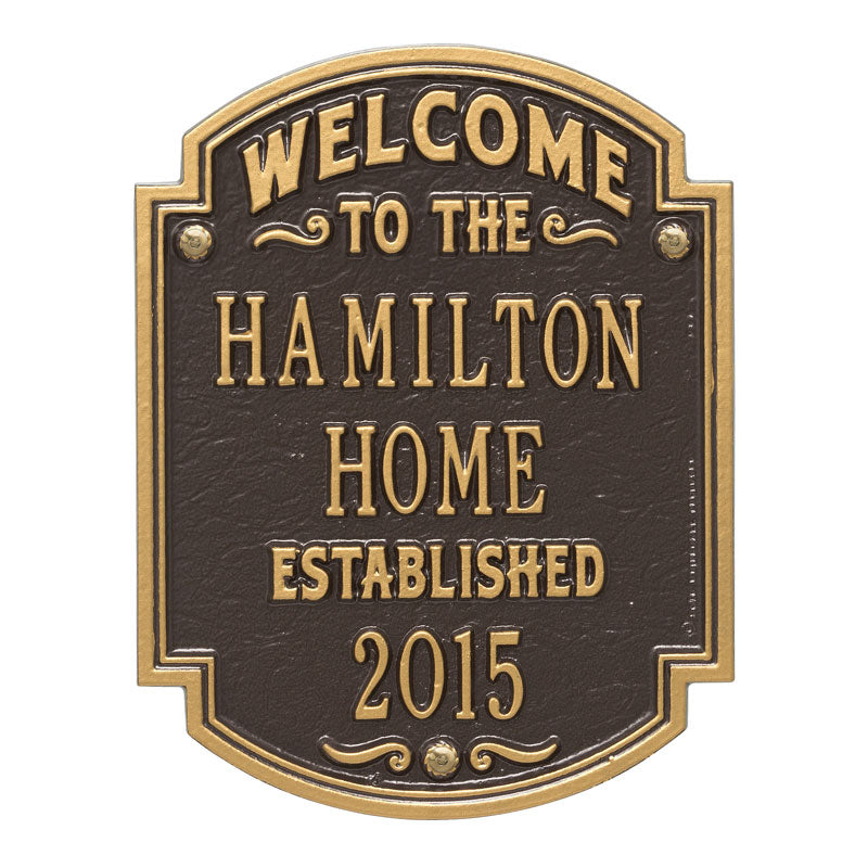Whitehall Products Heritage Welcome Anniversary Personalized Plaque Three Lines Bronze / Gold