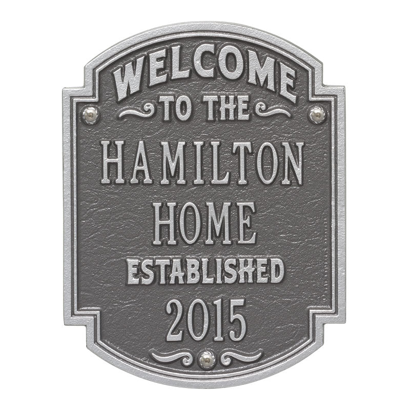 Whitehall Products Heritage Welcome Anniversary Personalized Plaque Three Lines Pewter / Silver