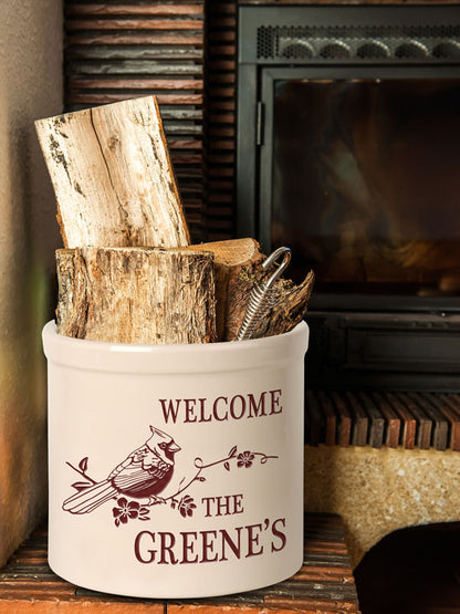 Whitehall Products Personalized Perched Cardinal Welcome 2 Gallon Stoneware Crock 