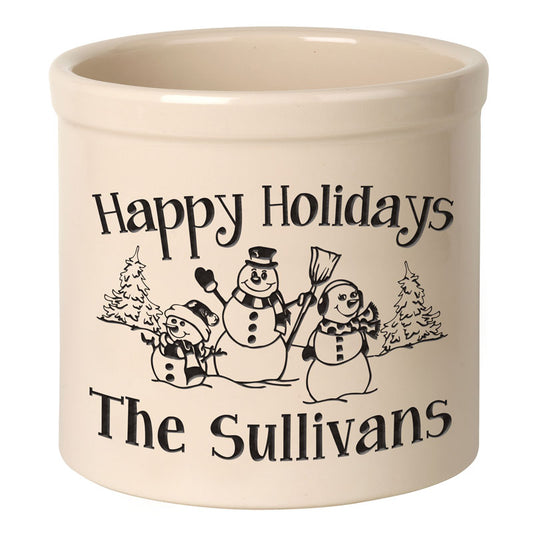 Whitehall Products Personalized Snowman Family 2 Gallon Stoneware Crock Two Lines Black