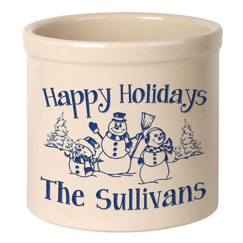 Whitehall Products Personalized Snowman Family 2 Gallon Stoneware Crock Two Lines Red