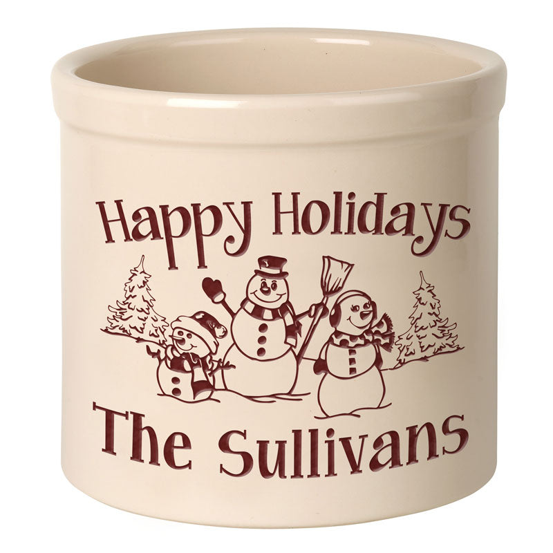 Whitehall Products Personalized Snowman Family 2 Gallon Stoneware Crock Two Lines 