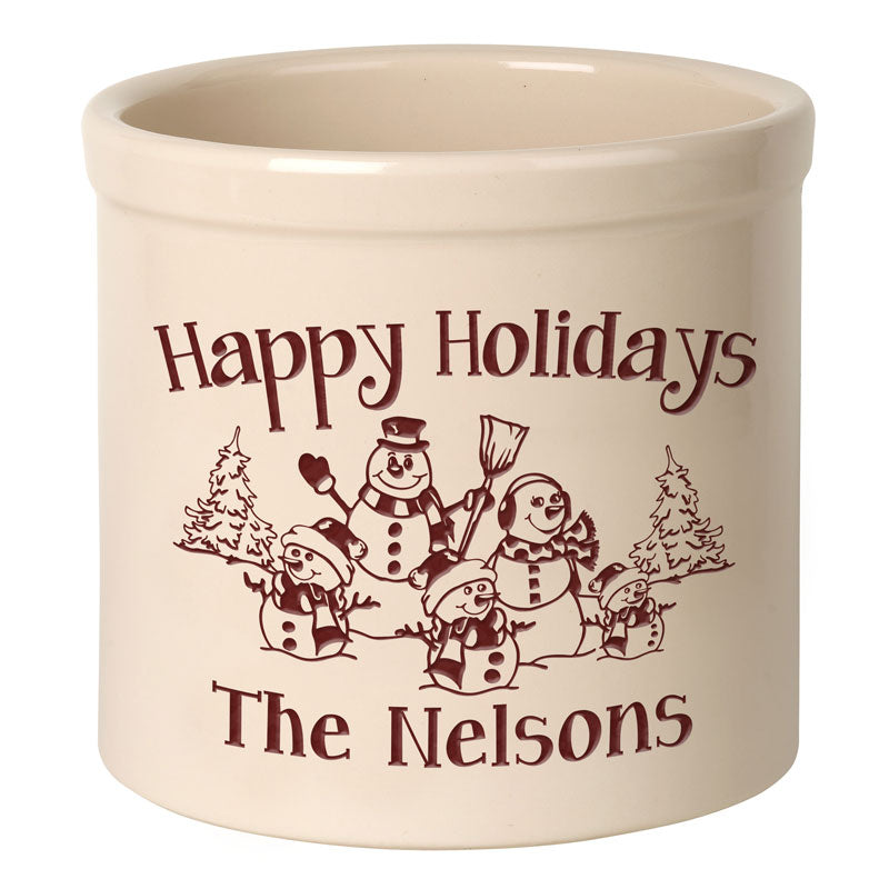 Whitehall Products Personalized Snowman Family Three Child 2 Gallon Stoneware Crock Two Lines 