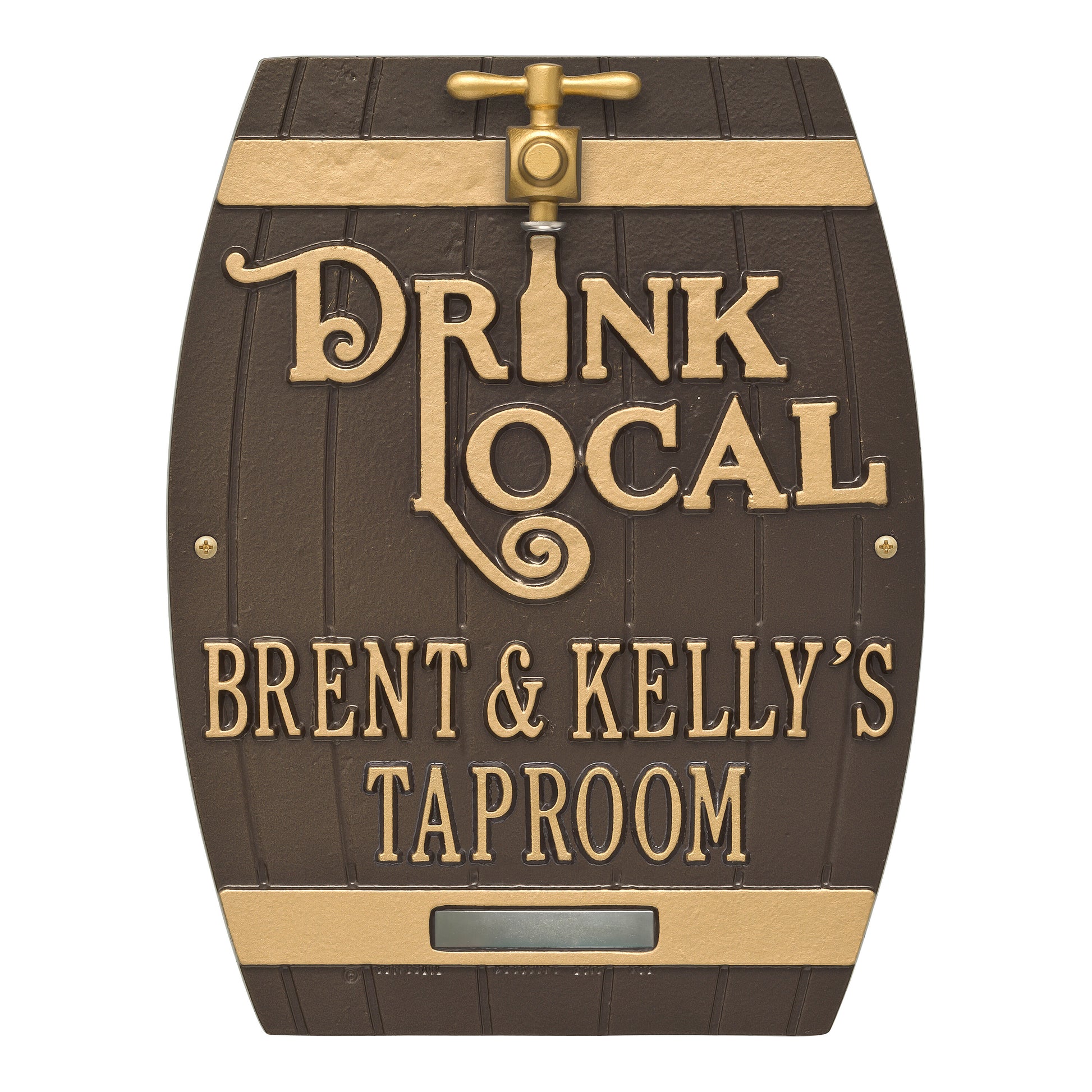 Whitehall Products Drink Local Barrel Personalized Plaque Two Lines Bronze/gold