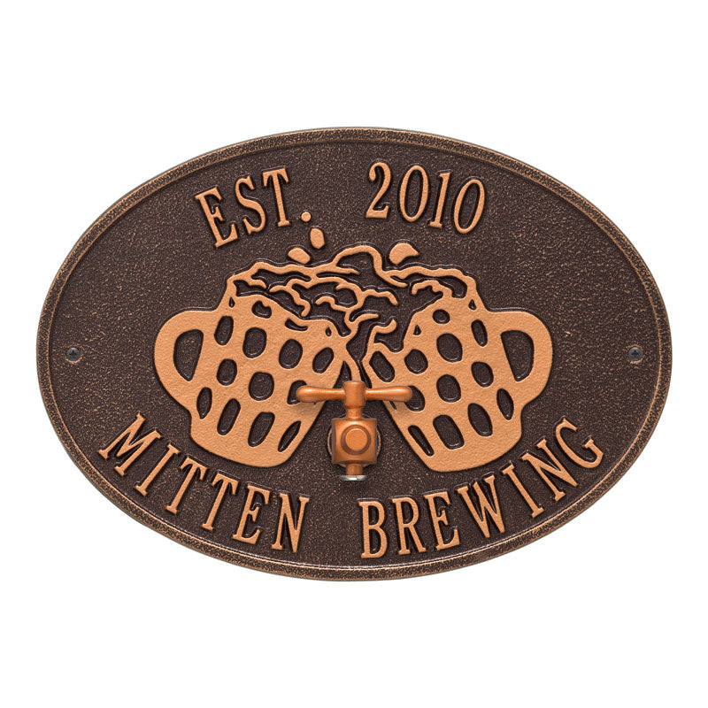 Whitehall Products Beers And Cheers Personalized Plaque Two Lines Bronze Verdigris