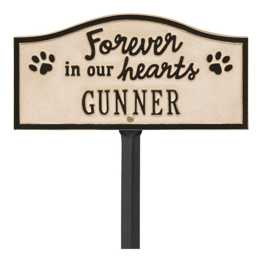 Whitehall Products Forever In Our Hearts Personalized Pet Memorial Yard Sign One Line Antique Brass