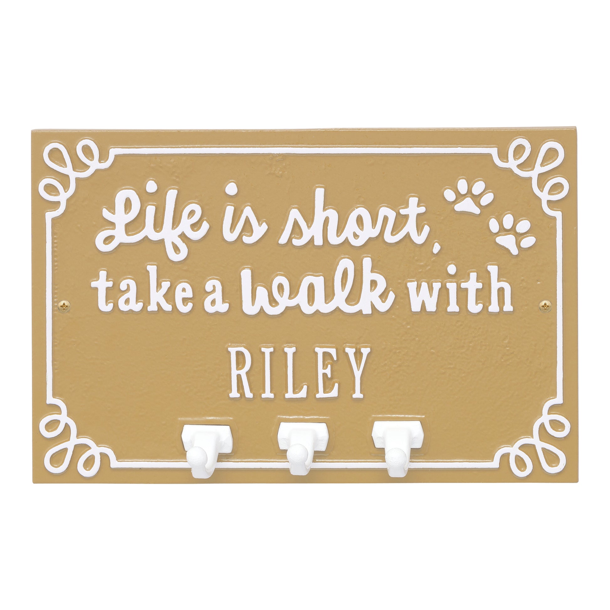 Whitehall Products Life Is Short Take A Walk Personalized Wall Sign With Leash Hooks One Line Antique Brass