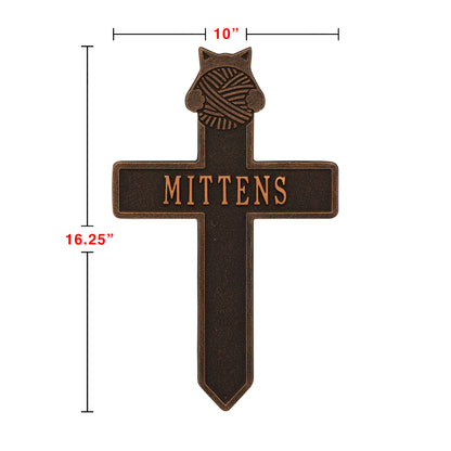 Whitehall Products Kitten With Yarn Personalized Memorial Cross One Line Black/gold