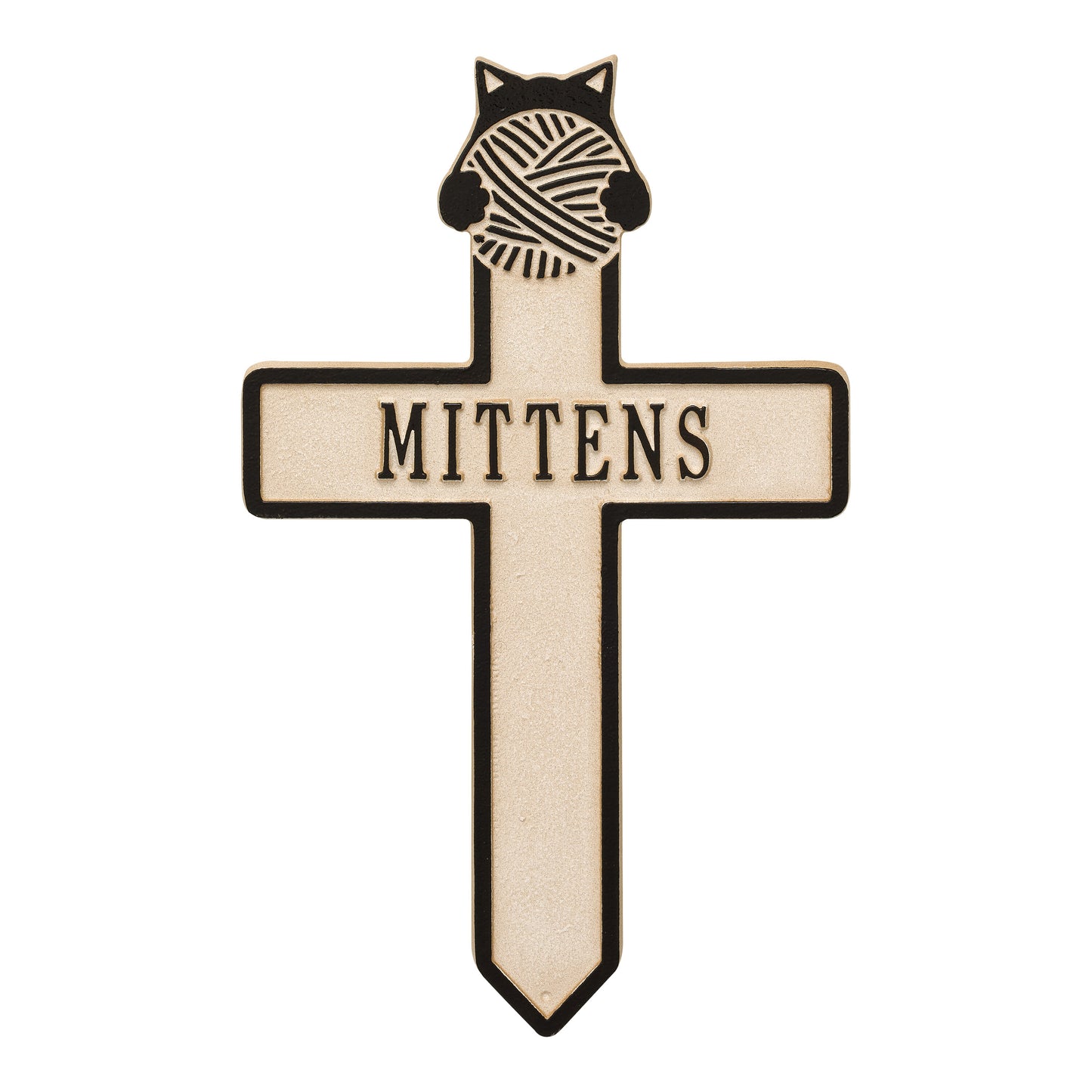 Whitehall Products Kitten With Yarn Personalized Memorial Cross One Line Antique Brass