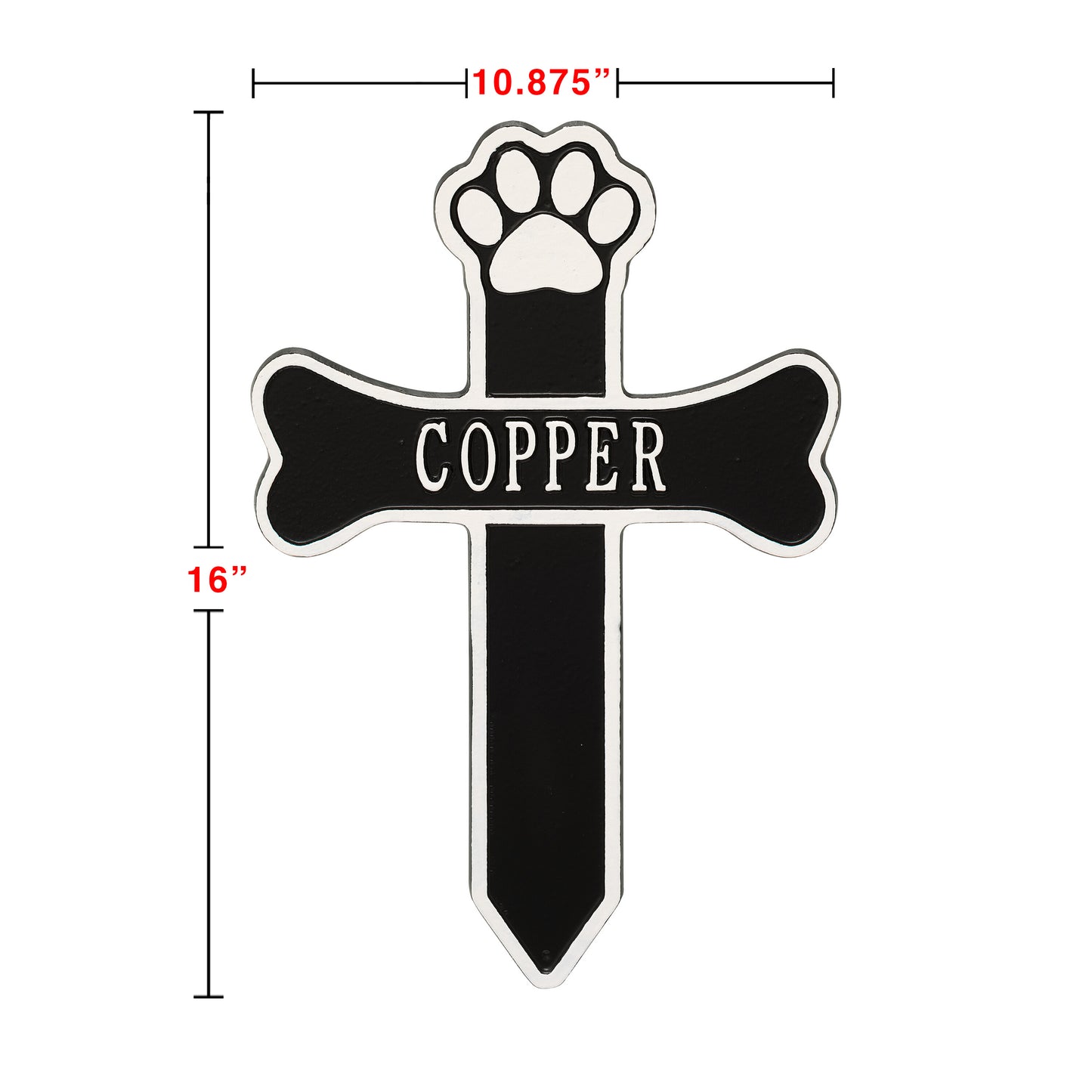 Whitehall Products Dog Paw And Bone Personalized Memorial Cross One Line Black/gold