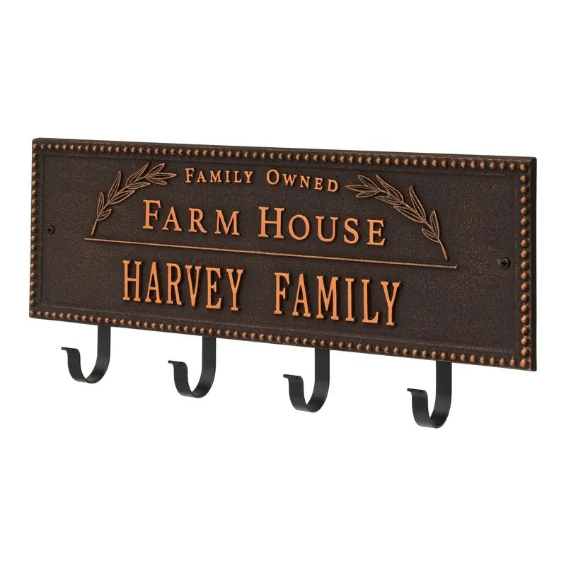 Farm House Beaded Rectangle Personalized Hook Plaque