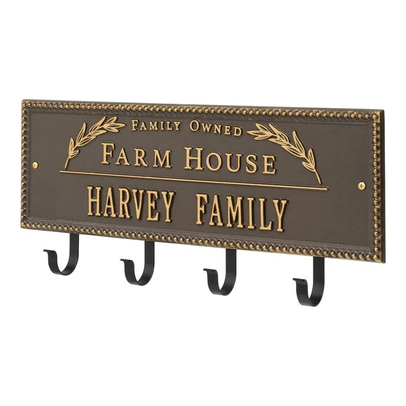 Farm House Beaded Rectangle Personalized Hook Plaque