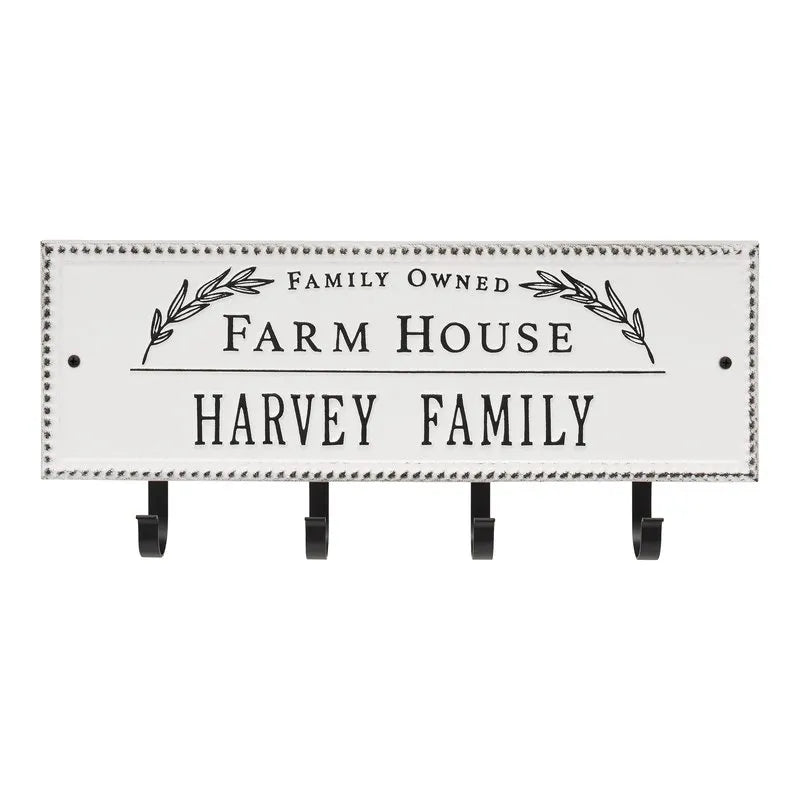 Farm House Beaded Rectangle Personalized Hook Plaque